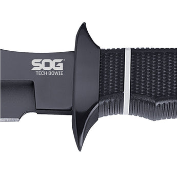 SOG Tech Bowie Fixed Black Knife -  6.4-inch Straight Edge, Clip Point - Black TiNi - Black Handle - Boxed (S10B-K)