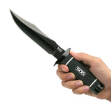 SOG Tech Bowie Fixed Black Knife -  6.4-inch Straight Edge, Clip Point - Black TiNi - Black Handle - Boxed (S10B-K)