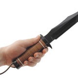 SOG Super SOG Bowie Fixed Blade Knife - 7.5-inch Straight Edge, Clip Point - Hardcased Black TiNi  - Brown Handle - Boxed (SB1T-L)