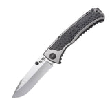 SOG SideSwipe Folding Knife - 3.4-inch Straight Edge, Clip Point - Bead Blasted - Grey Handle - Clam Pack (SW1011-CP)