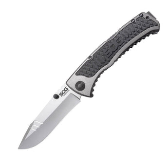 SOG SideSwipe Folding Knife - 3.4-inch Straight Edge, Clip Point - Bead Blasted - Grey Handle - Clam Pack (SW1011-CP)
