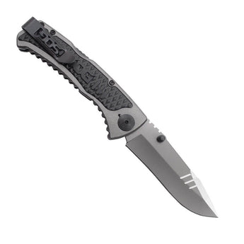 SOG SideSwipe Folding Knife - 3.4-inch Straight Edge, Clip Point - Bead Blasted - Grey Handle - Clam Pack (SW1011-CP)
