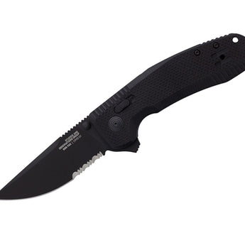 SOG SOG-TAC XR Partially Serrated Folding Knife - Peg Box - Blackout