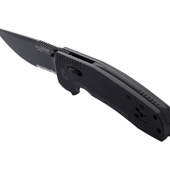 SOG SOG-TAC XR Partially Serrated Folding Knife - Peg Box - Blackout