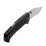 SOG Traction Folding Knife - 3.5-inch Straight Edge, Clip Point - Satin Finish - Black Handle - Clam Pack (TD1011-CP)