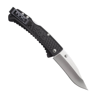 SOG Traction Folding Knife - 3.5-inch Straight Edge, Clip Point - Satin Finish - Black Handle - Clam Pack (TD1011-CP)