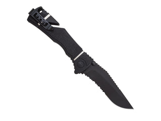 SOG Trident Elite Folding Knife - 3.7-inch Partially Serrated, Clip Point - Black TiNi - Black Handle - Boxed (TF106-BX)