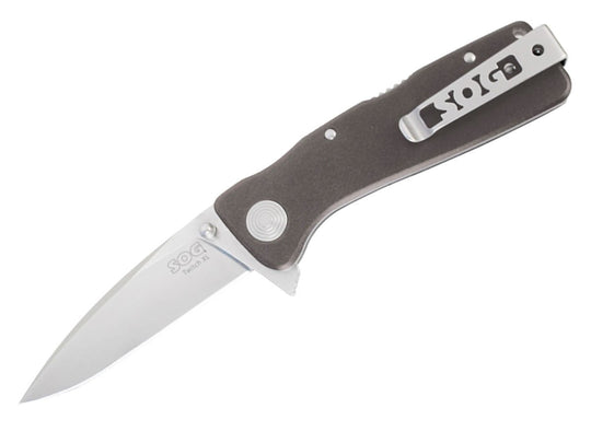 SOG Twitch XL Folding Knife - 3.25-inch Straight Edge, Drop Point - Black TiNi - Black Handle - Clam Pack (TWI-21)