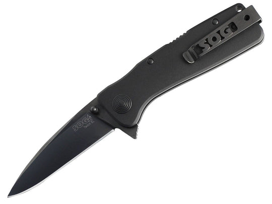 SOG Twitch XL Folding Knife - 3.25-inch Straight Edge, Drop Point - Black TiNi - Black Handle - Clam Pack (TWI-21)