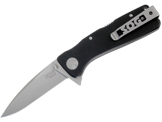 SOG Twitch XL Folding Knife - Straight Blade - Satin Finish / Black Handle