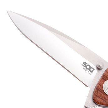 SOG Twitch XL Folding Knife - 3.25 Inch Straight Edge, Drop Point, Satin Finish - Wood Handle - Clam Packaging