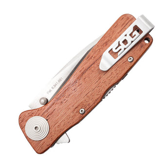SOG Twitch XL Folding Knife - 3.25 Inch Straight Edge, Drop Point, Satin Finish - Wood Handle - Clam Packaging