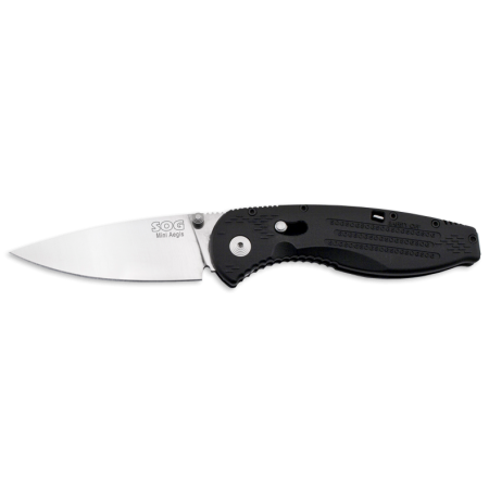 SOG Aegis Mini Folding Knife - 3-inch Partially Serrated, Tanto - Black TiNi - Black Handle - Boxed