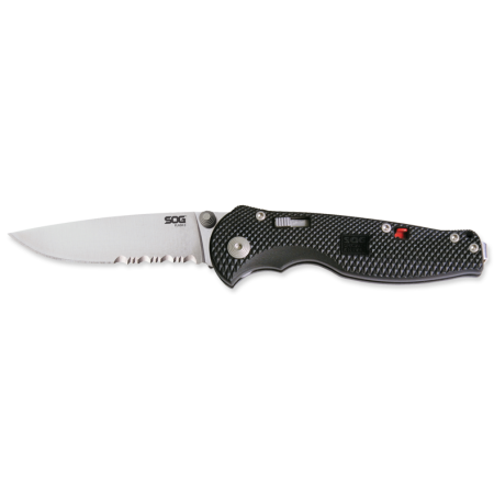 SOG Flash I Folding Knife - 2.5-inch Partially Serrated, Drop Point - Satin Finish - Black Handle - Boxed (FSA-97)