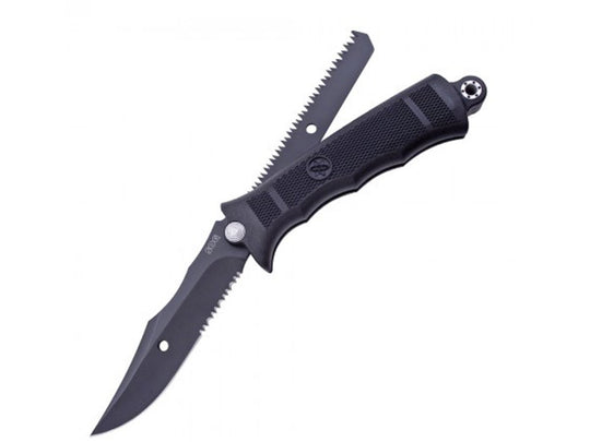 SOG Revolver SEAL Fixed Blade Knife - 4.75-inch Partially Serrated, Clip Point - Black TiNi - Black Handle - Nylon Sheath - Clam Pack (FX21N-CP)