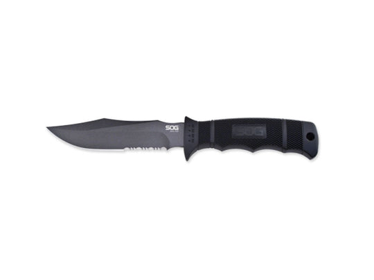 SOG SEAL Pup Fixed Blade Knife - 4.75-inch Partially Serrated, Clip Point - Powder Coated Finish - Black Handle - Kydex or Nylon Sheath