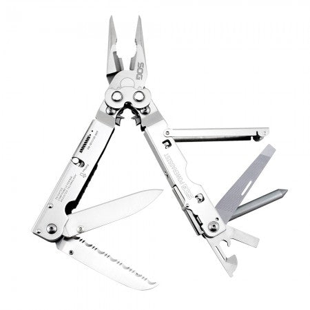 SOG PowerAssist EOD Multi-Tool - Includes 10 Tools - Satin (S67) - Leather Sheath