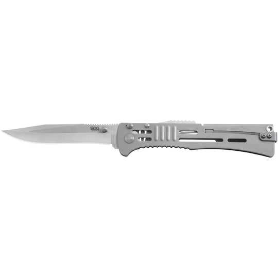 SOG Slim Jim XL Folding Knife - 4.18-inch Straight Edge, Clip Point - Satin Finish - Silver Handle - Boxed (SJ51-BX)