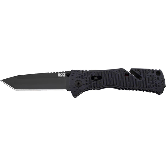 SOG Trident Mini Folding Knife - 3.15-inch Straight Edge, Tanto - Black TiNi Finish - Black Handle - Boxed (TF27-BX)