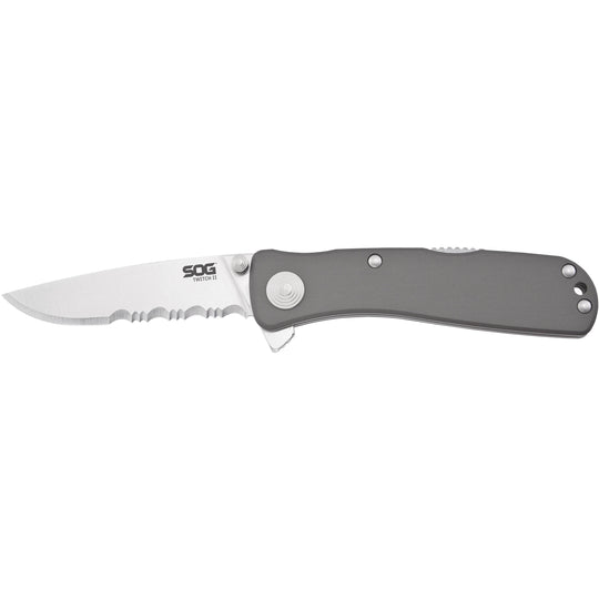 SOG Twitch II Folding Knife - 2.65-inch Partially Serrated, Drop Point - Satin Finish - Black Handle - Boxed (TWI98-BX)