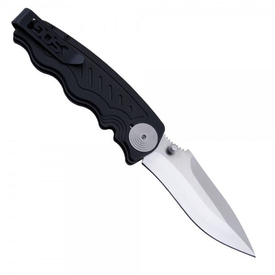 SOG Zoom Mini Folding Knife - 3.15-inch Straight Edge, Drop Point - Satin Finish - Black Handle - Boxed (ZM1001-BX)