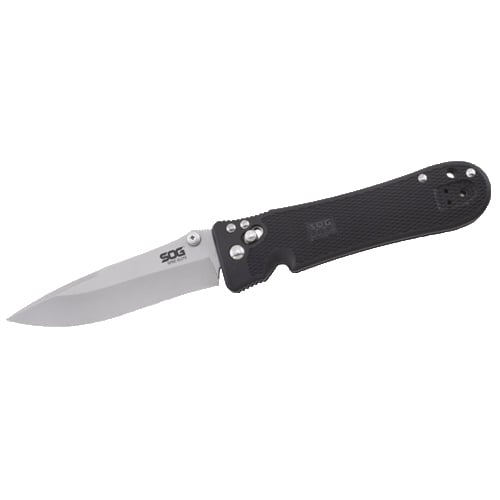 SOG Spec Elite I Folding Knife - 4-inch Straight Edge, Clip Point - Bead Blasted Finish - Black Handle - Boxed (SE14-BX)