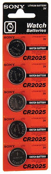 MuRata CR2025 160mAh 3V Lithium Primary (LiMNO2) Coin Cell Batteries - 5-Piece Tear Strip