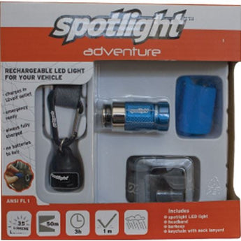 Spotlight Adventure Kit with Spotlight Turbo LED Flashlight and Keychain and Headband and Barkeep - Lil Mule Blue (SPOT-9404)