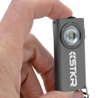STKR SlimJimmy USB-C Rechargeable LED Keychain Flashlight - 400 Lumens - Uses Built-in 300mAh Li-ion Battery Pack - Red or Grey