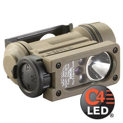 Streamlight Sidewinder Military Model White C4 LED Flashlight - Red Blue IR LEDs - Includes Helmet Mount and 2 AA Alkaline Batteries - Clam Packaged - Coyote (14022)