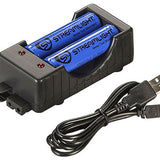 Streamlight 2-Bay Li-ion Battery Charger Kit with 2 x 18650s with USB Cable (22010) or AC Wall Cable (22011)