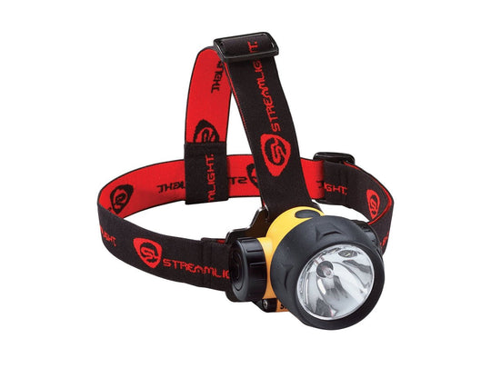 Streamlight Trident Headlamp with White LEDs includes 3x AAA alkaline batteries - UL Listed - Rubber Helmet Strap and Elastic Headband - Yellow (61049)