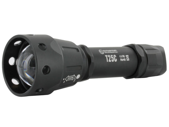 Sunwayman T25C Zooming Tactical Flashlight with 38mm Convex Lens - CREE XM-L2 U3 LED - 880 Lumens - Uses 1 x 18650 or 2 x CR123As