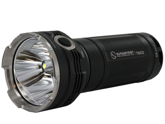 Sunwayman T60CS Rechargeable Tactical Flashlight with Side Switch - 3 x CREE XM-L2 U2 LEDs - 2400 Lumens - Uses 6 x CR123As or 3 x 18650s