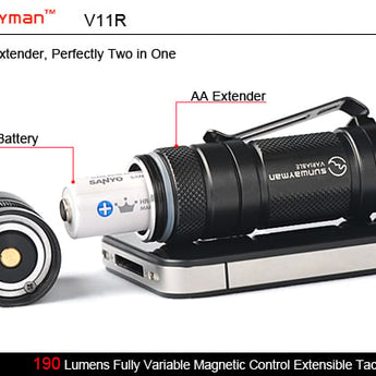Sunwayman V11R Flashlight Cree XML LED Up to 500 Lumens Uses 1 x 16340 or 1 x CR123A Battery
