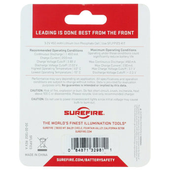 SureFire SF2R-CB RCR123A / 16340 450mAh 3.2V Protected Lithium Iron Phosphate (LiFePO4) Button Top Battery - 2 Pack