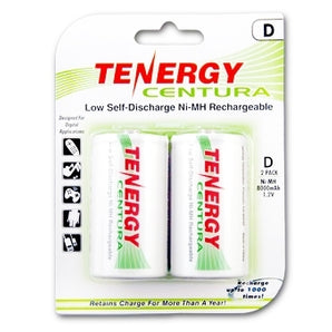 Tenergy Centura LSD 10107 D-cell 8000mAh 1.2V Nickel Metal Hydride (NiMH) Button Top Batteries - 2 Piece Retail Card