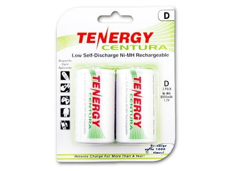 Tenergy Centura LSD 10107 D-cell 8000mAh 1.2V Nickel Metal Hydride (NiMH) Button Top Batteries - 2 Piece Retail Card