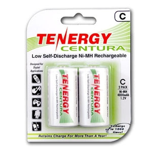 Tenergy Centura LSD 10207 C-cell 4000mAh 1.2V Nickel Metal Hydride (NiMH) Button Top Batteries - 2 Piece Retail Card
