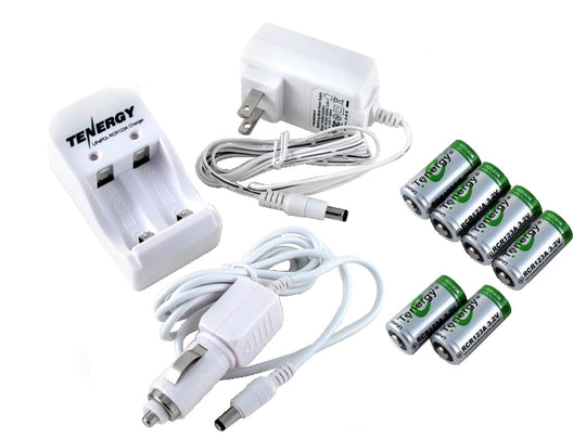 Tenergy 2-Bay Smart Charger + 6 pcs RCR123A 3.0V 400mAh LiFePO4 Rechargeable Batteries (30270)