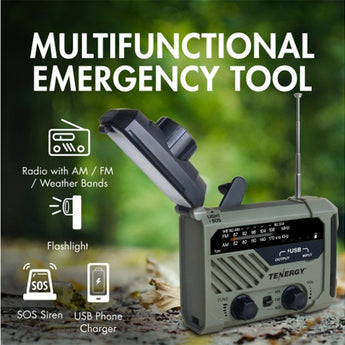 Tenergy 58063 Multi-Functional Hand Crank Weather Radio with LED Flashlight