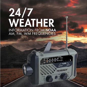 Tenergy 58063 Multi-Functional Hand Crank Weather Radio with LED Flashlight