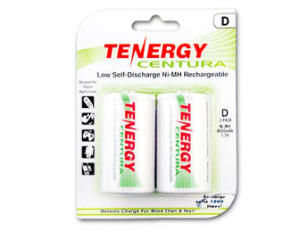 Tenergy Centura LSD 10107 D-cell 8000mAh 1.2V Nickel Metal Hydride (NiMH) Button Top Batteries - 2 Piece Retail Card
