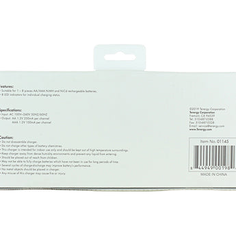 Tenergy TN145 8-Bay Timed Battery Charger for NiMH or NiCd, AA or AAA Batteries