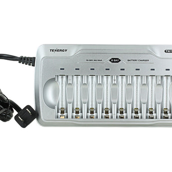 Tenergy TN145 8-Bay Timed Battery Charger for NiMH or NiCd, AA or AAA Batteries