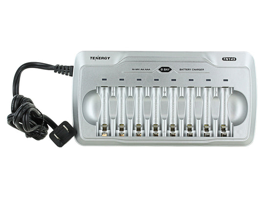 Tenergy TN145 8-Bay Timed Battery Charger for NiMH or NiCd, AA or AAA Batteries
