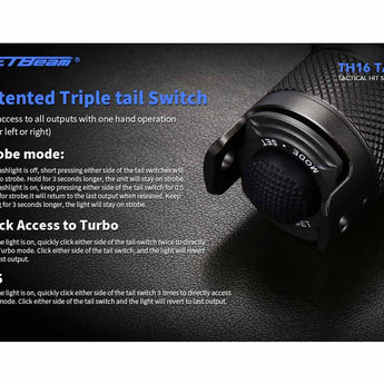 Jetbeam TH16-TAC USB-C Rechargeable LED Flashlight - CREE XHP35 HD - 2000 Lumens - Includes 1 x 18650