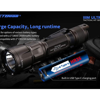 Jetbeam TH16-TAC USB-C Rechargeable LED Flashlight - CREE XHP35 HD - 2000 Lumens - Includes 1 x 18650
