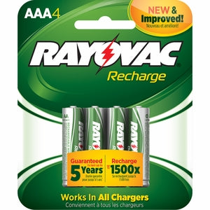Rayovac Rechargeable LD724-4OP-GENE AAA 600mAh 1.2V Nickely Metal Hydride (NiMH) Button Top Batteries - 4 Piece Retail Card