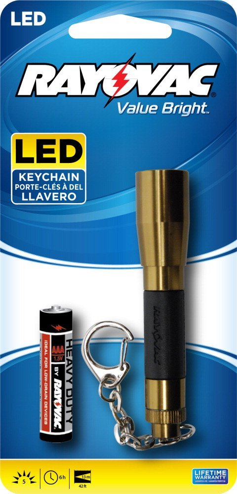 Rayovac Value Bright Mini Keychain LED Flashlight - 5 Lumens - Includes 1 x AAA - Color May Vary (BRSLEDKEY-BMFA)